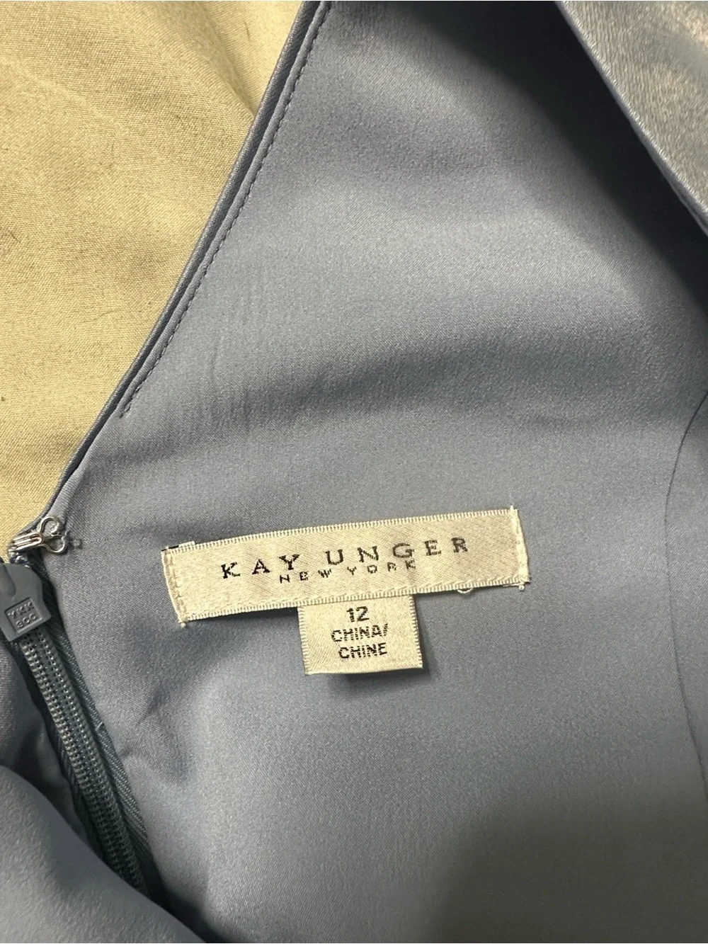 Kay Unger Slate Blue Satin Midi Dress with Navy Waist Sash - Picture 4 of 5